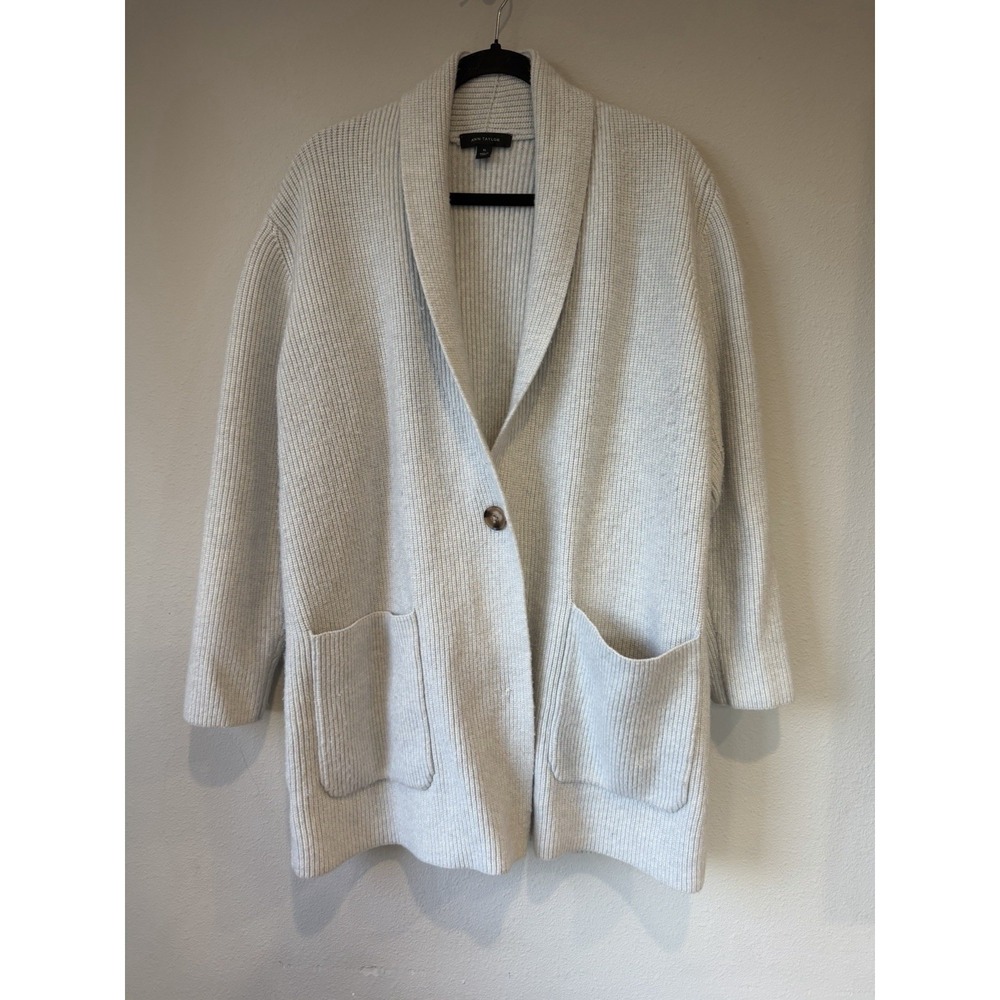 Ann Taylor Shawl‎ Collar Sweater Long Line Blazer Shore Grey Heather Sz XL